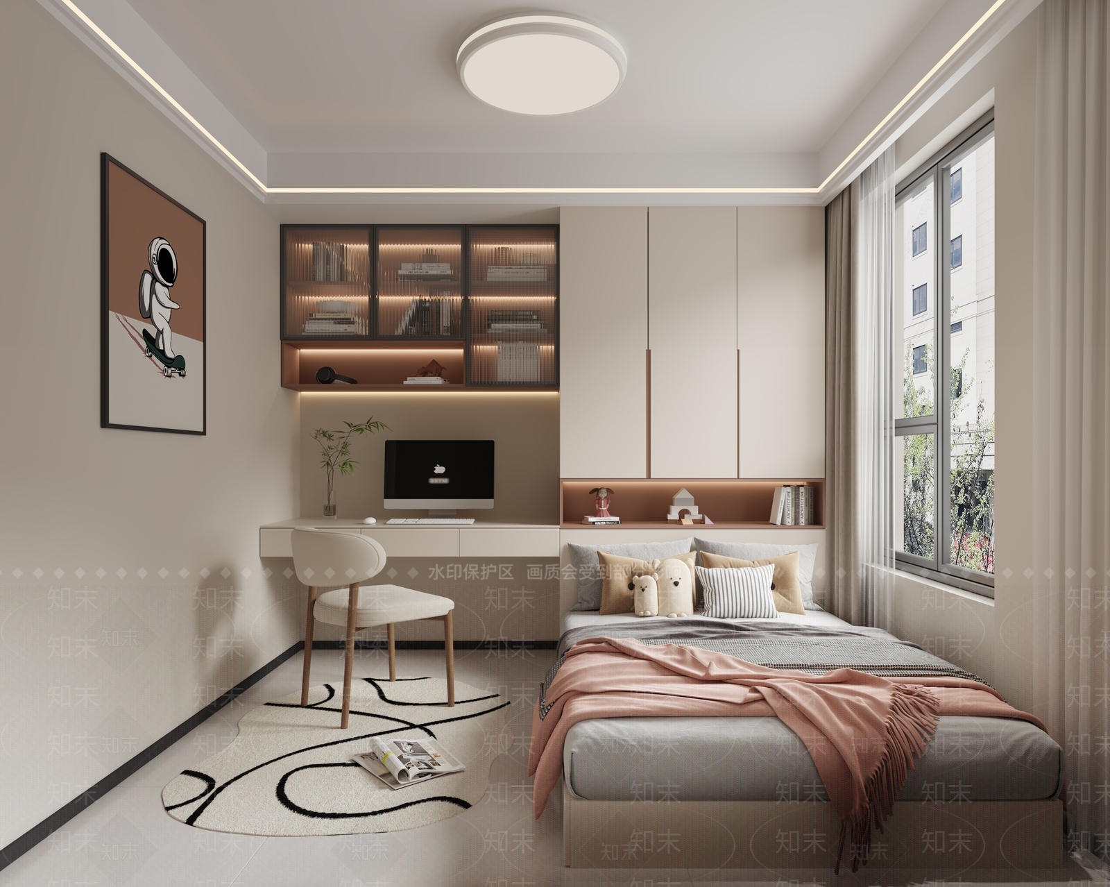 现代奶油榻榻米卧室3D模型下载【ID:1170881580】