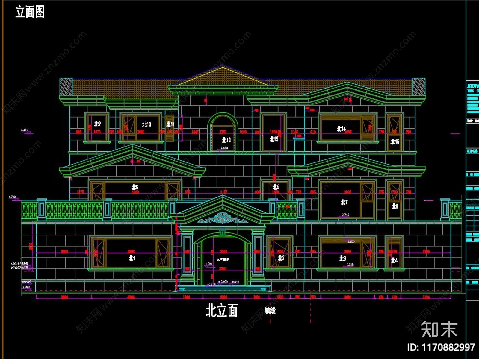 简欧别墅建筑cad施工图下载【ID:1170882997】