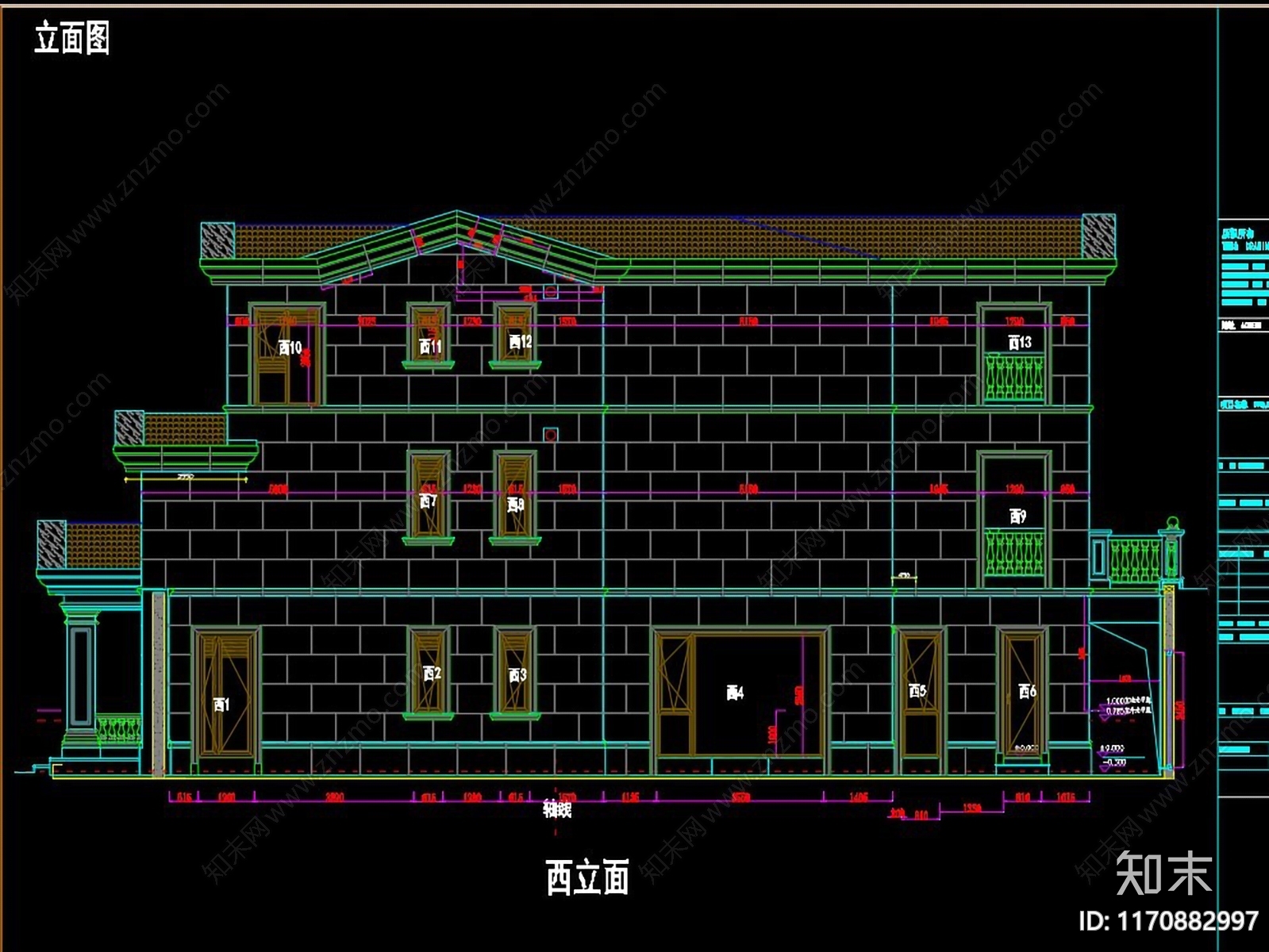 简欧别墅建筑cad施工图下载【ID:1170882997】