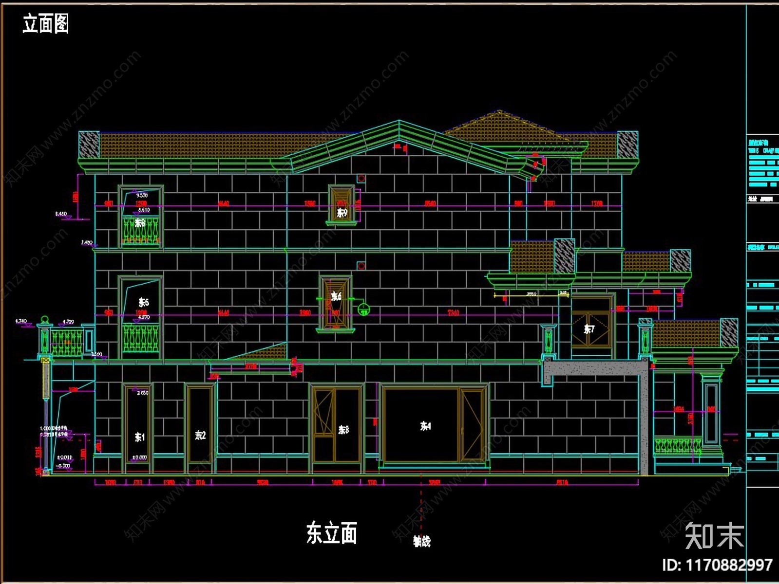 简欧别墅建筑cad施工图下载【ID:1170882997】