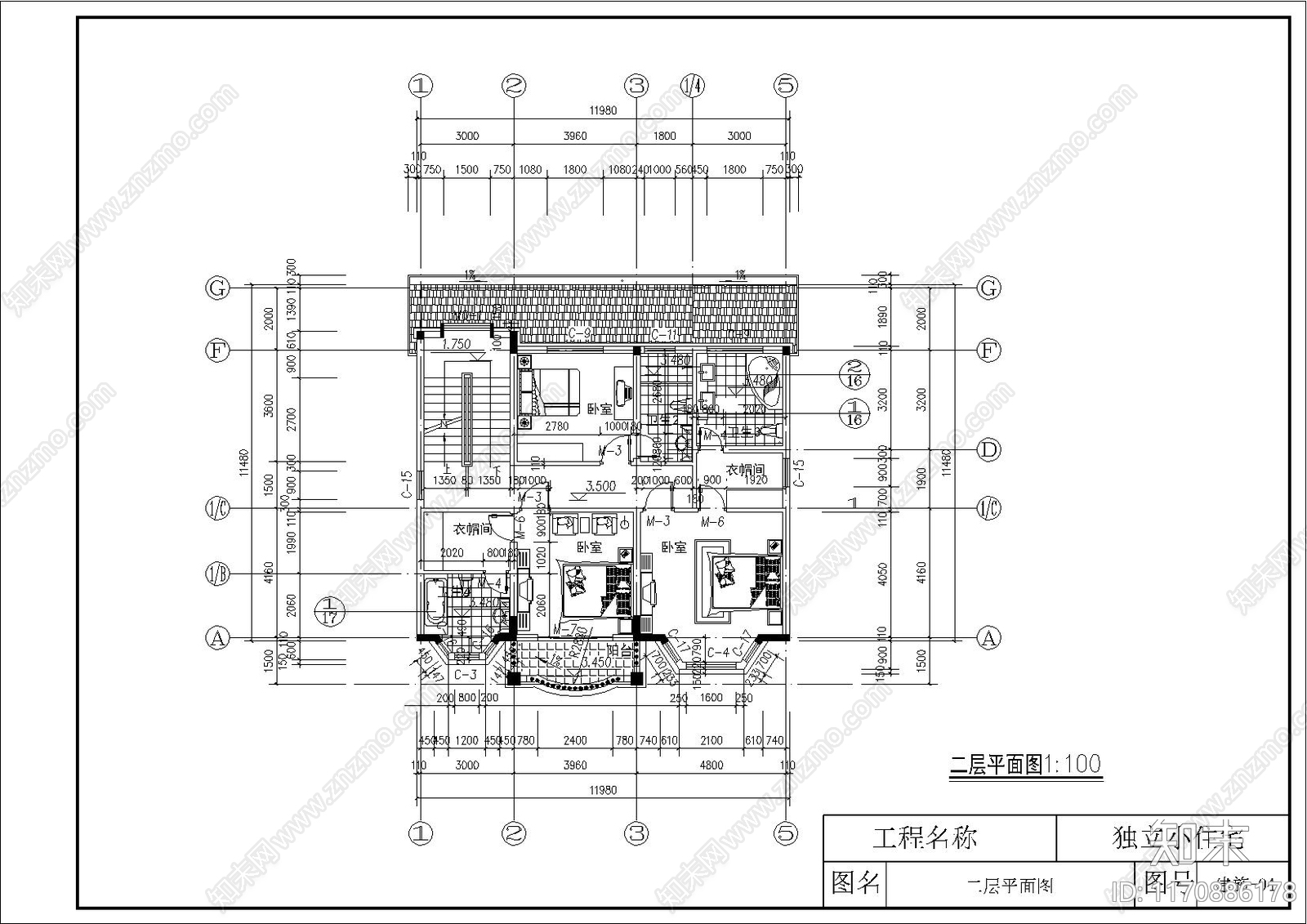 欧式别墅建筑cad施工图下载【ID:1170886178】