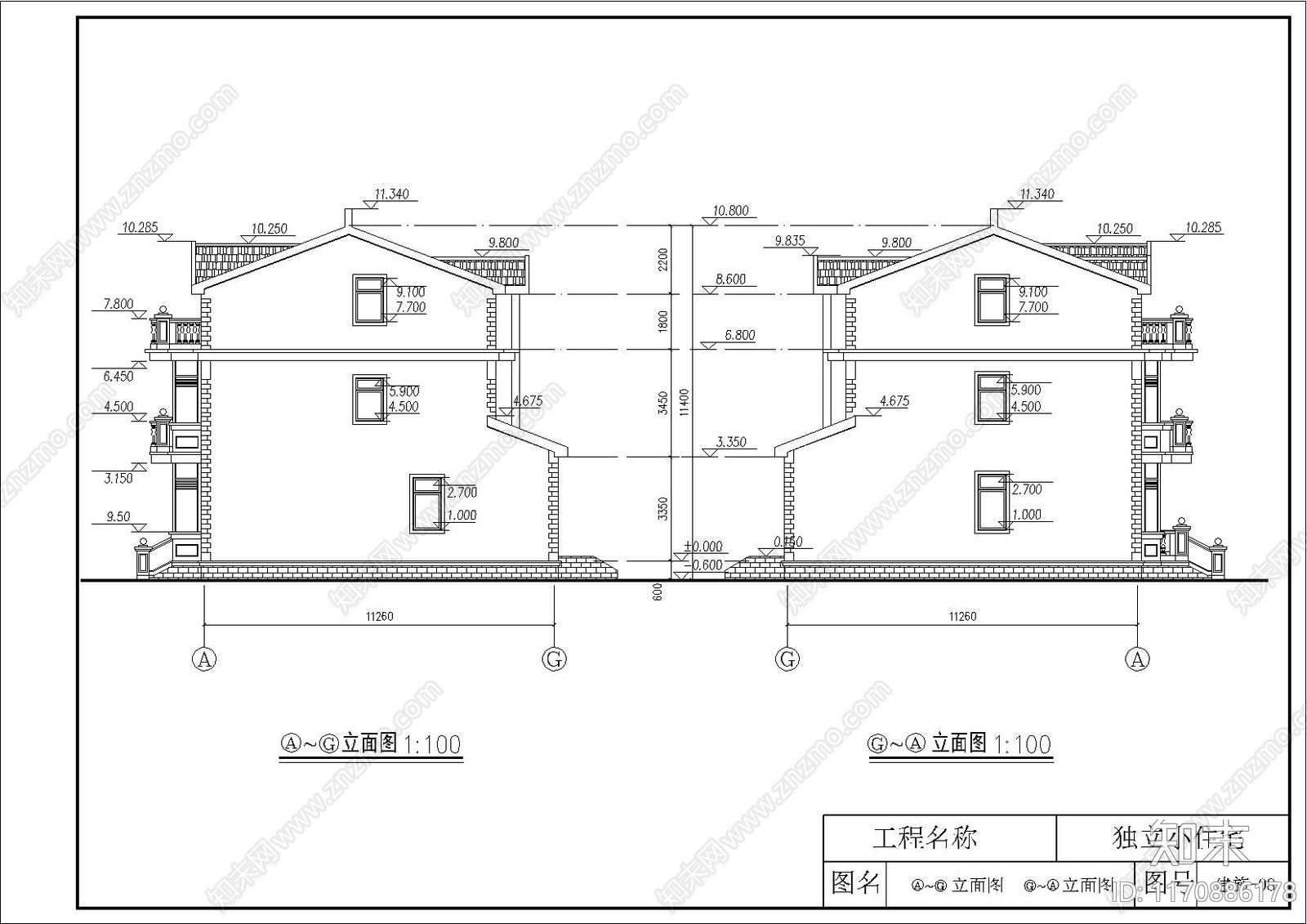 欧式别墅建筑cad施工图下载【ID:1170886178】