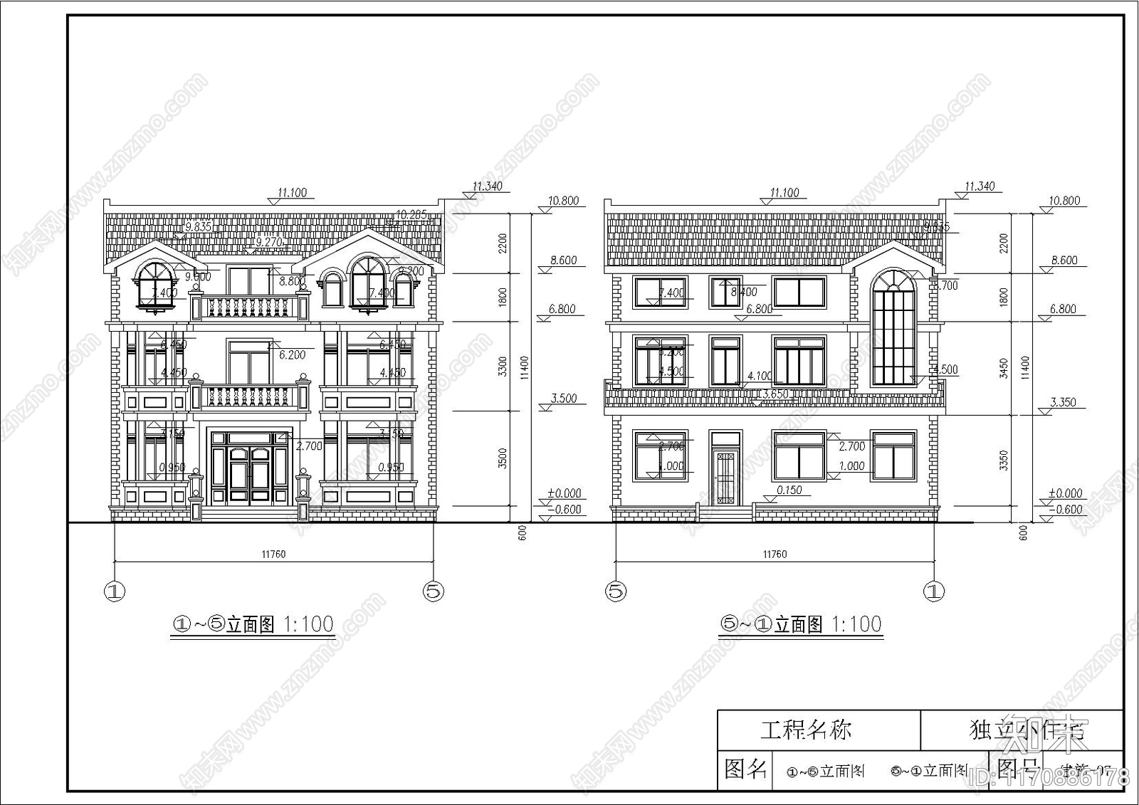 欧式别墅建筑cad施工图下载【ID:1170886178】