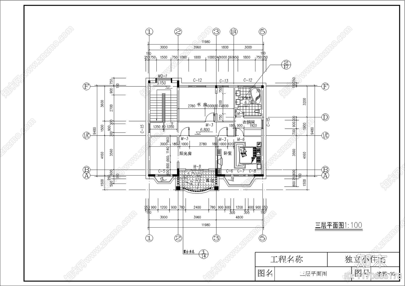 欧式别墅建筑cad施工图下载【ID:1170886178】