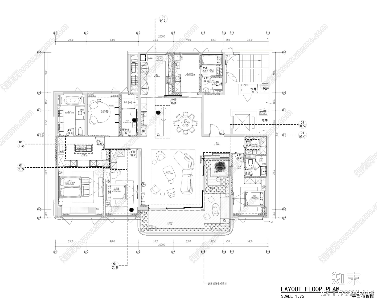 现代新中式整体家装空间cad施工图下载【ID:1170891444】