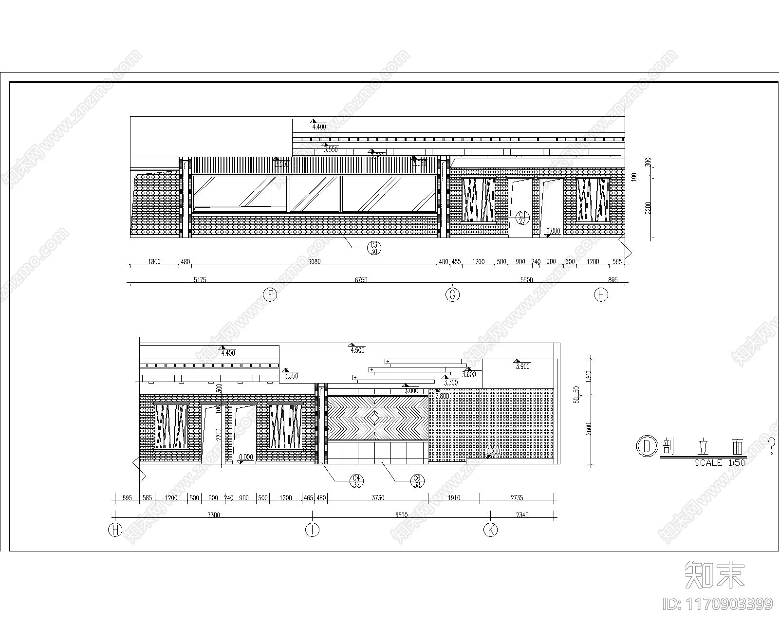 现代新中式中餐厅cad施工图下载【ID:1170903399】