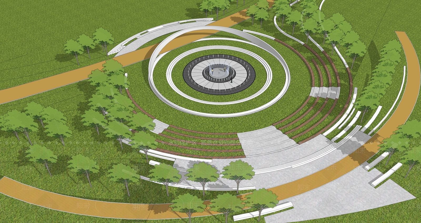 现代景观公园SU模型下载【ID:1170909483】