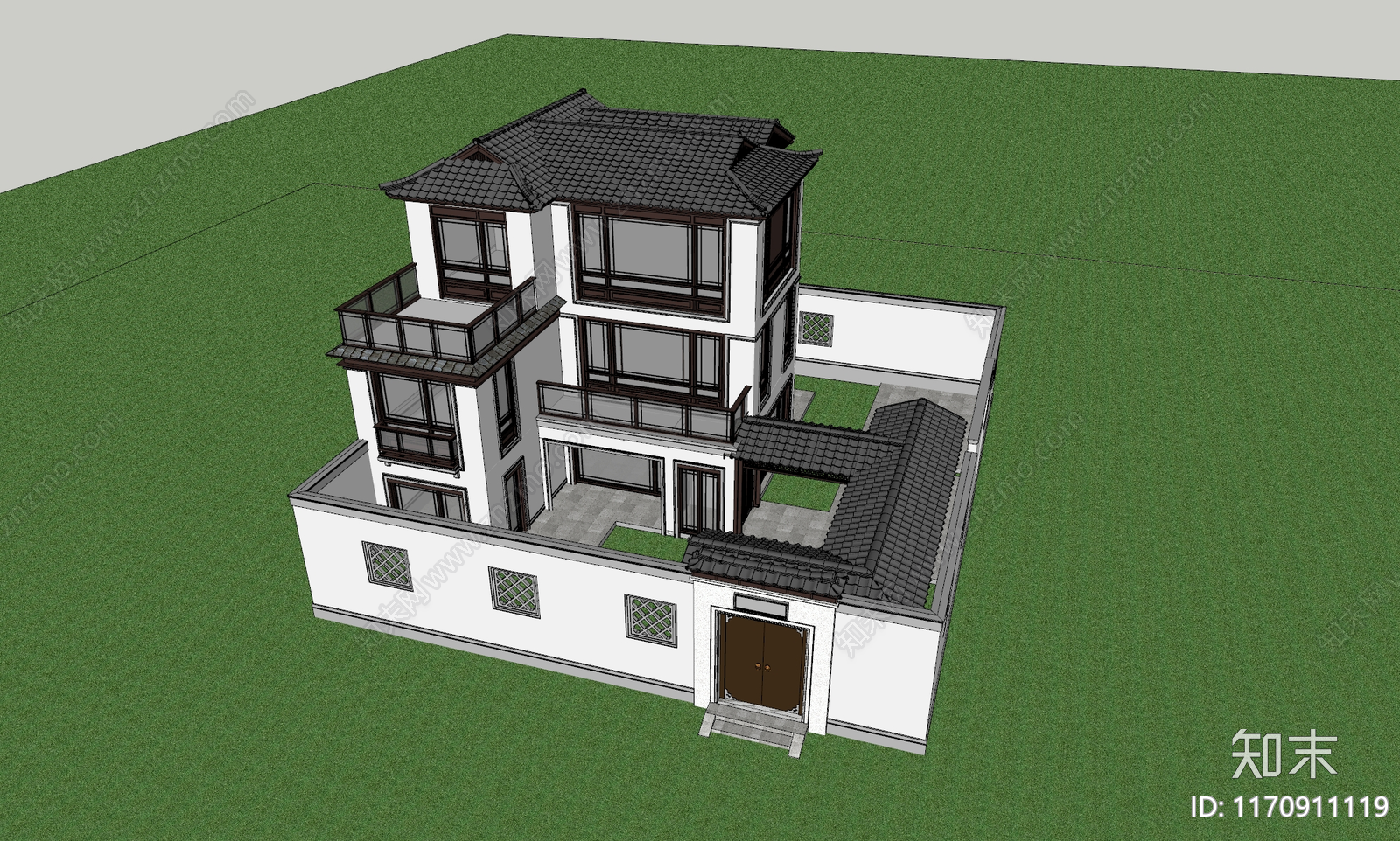中式新中式四合院SU模型下载【ID:1170911119】