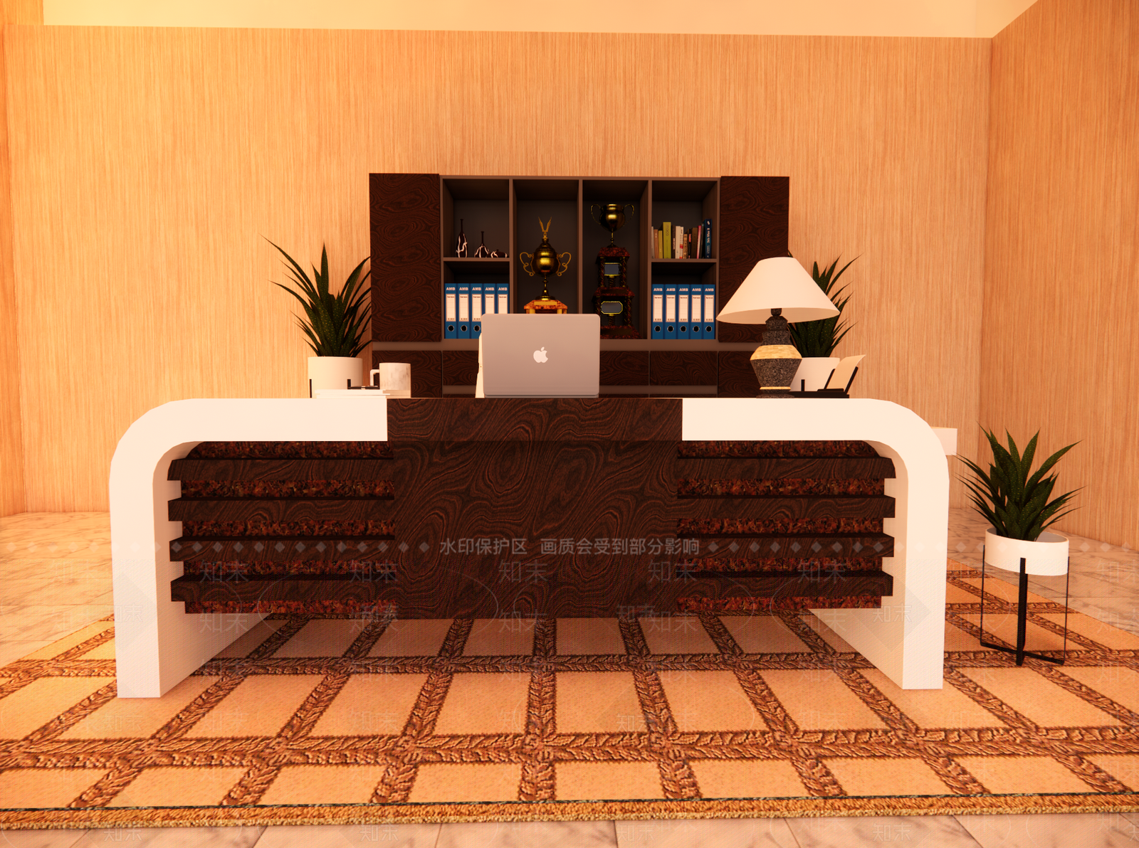 现代美式办公桌椅SU模型下载【ID:1170914286】