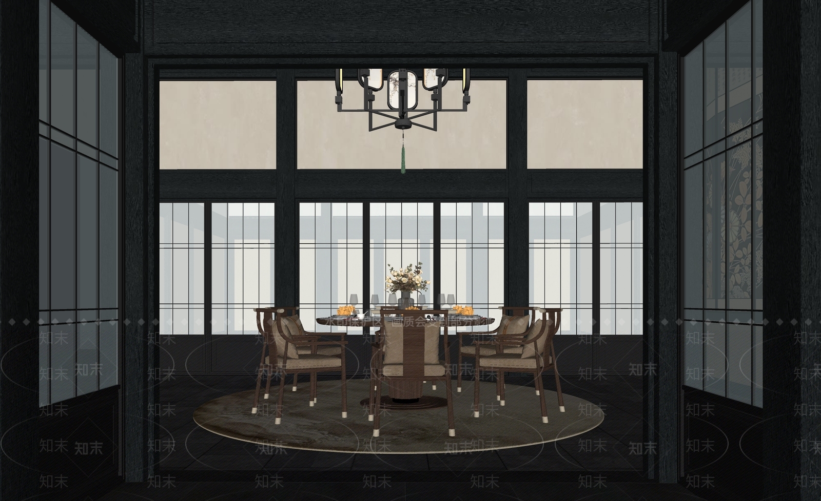 新中式包厢SU模型下载【ID:1170914544】