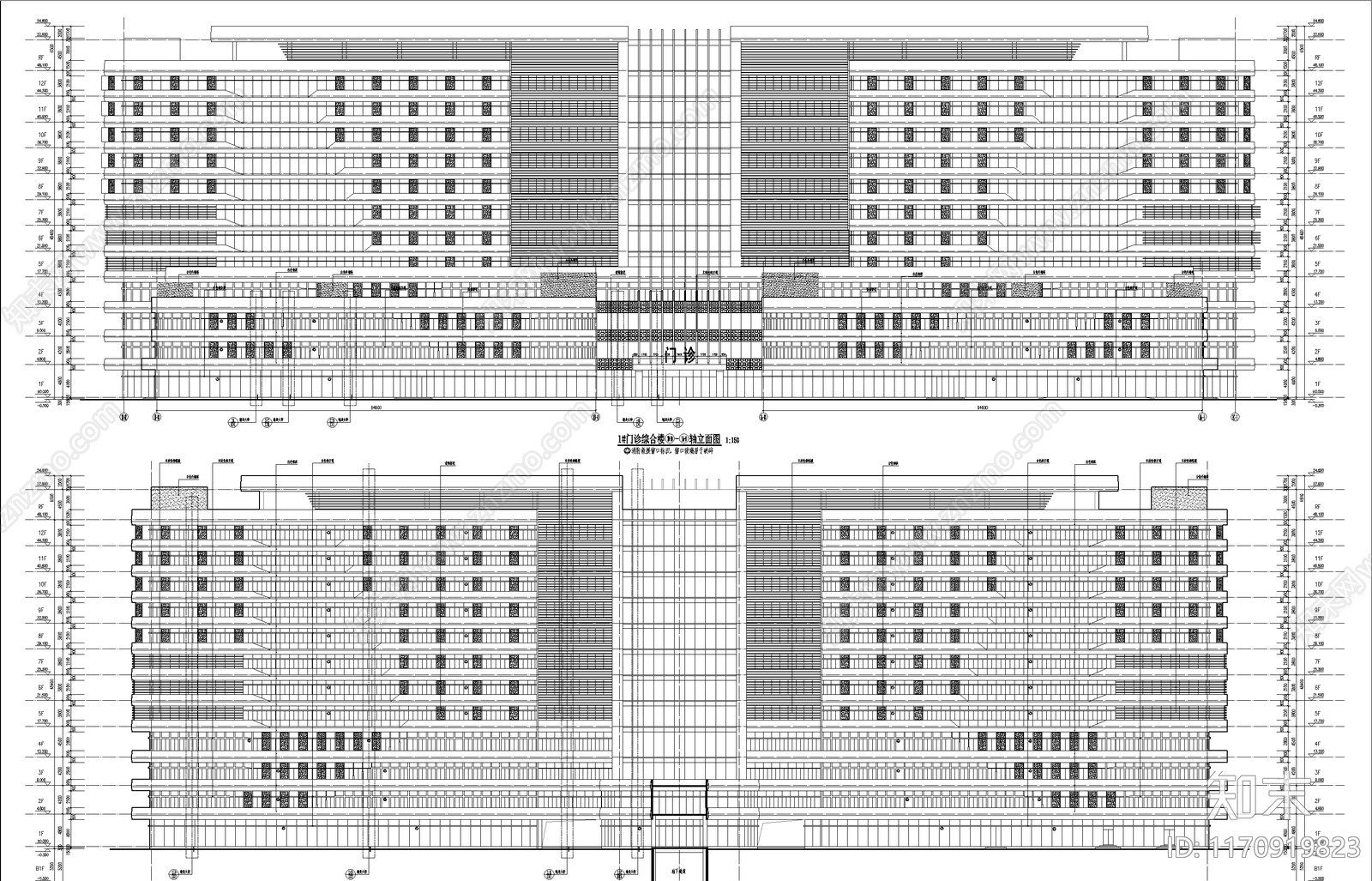 现代医院建筑cad施工图下载【ID:1170919823】