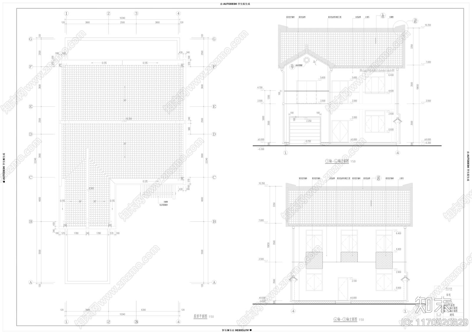 现代新中式别墅建筑cad施工图下载【ID:1170920829】