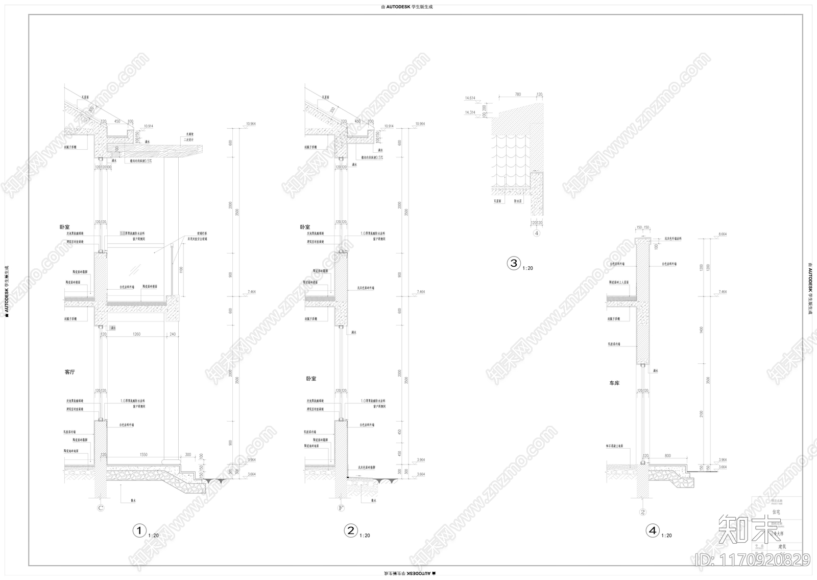 现代新中式别墅建筑cad施工图下载【ID:1170920829】