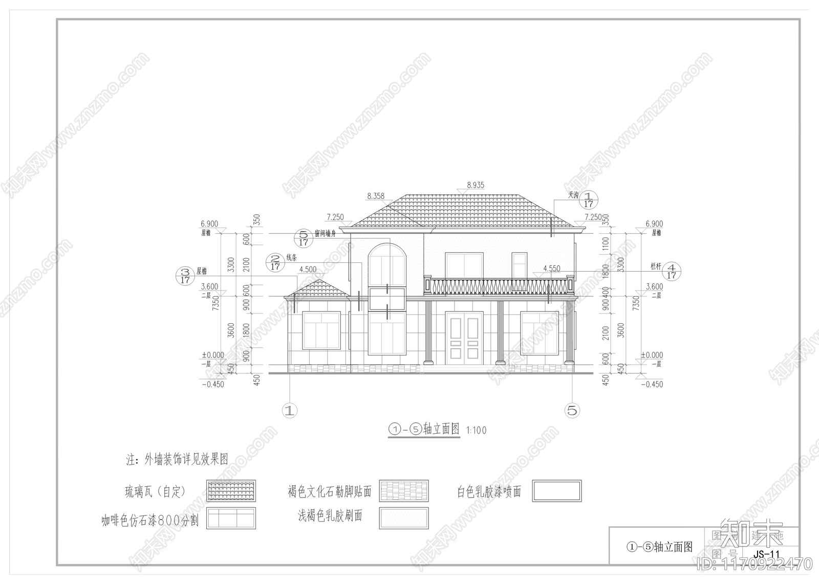 现代新中式别墅建筑cad施工图下载【ID:1170922470】