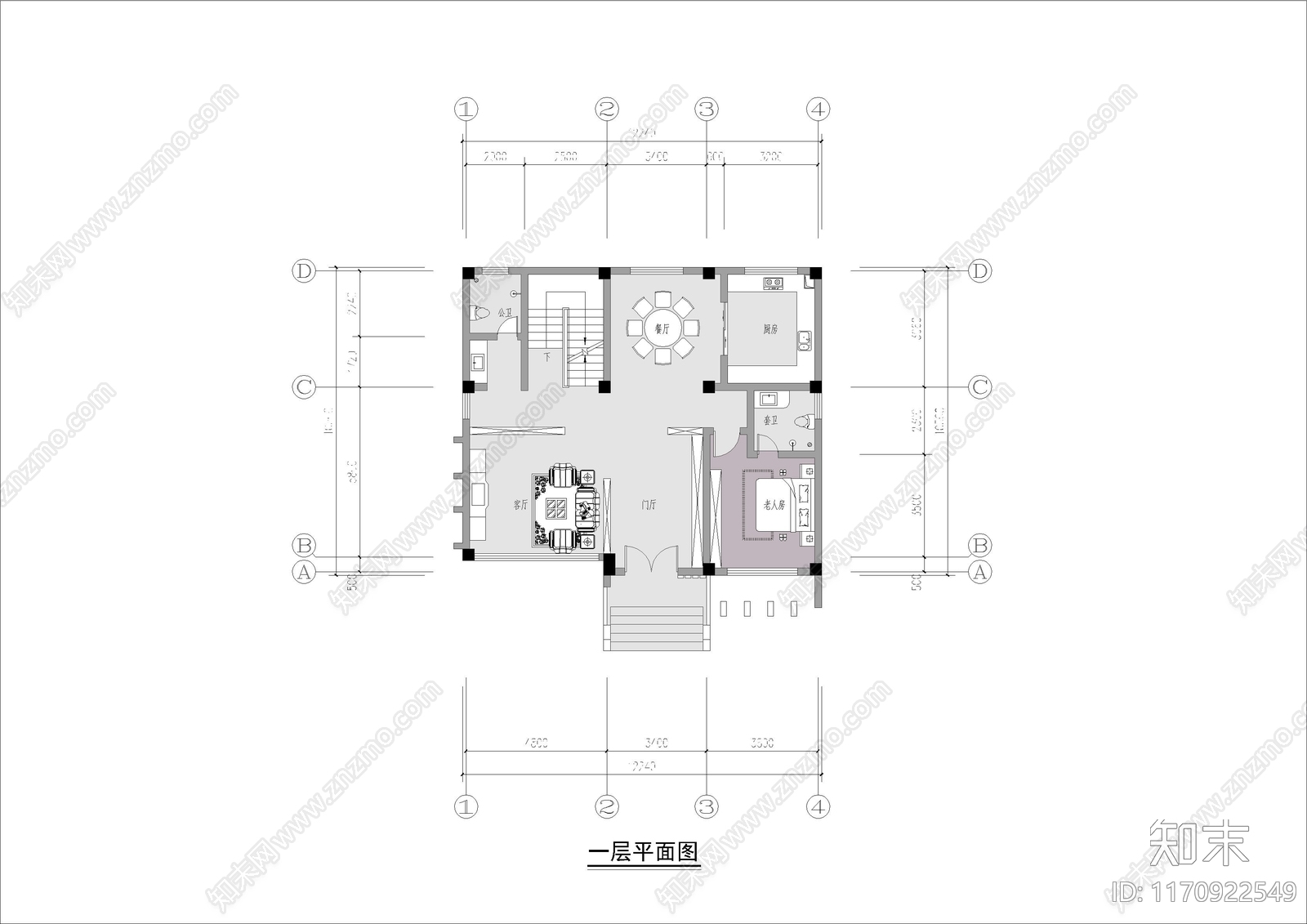 现代新中式别墅建筑cad施工图下载【ID:1170922549】