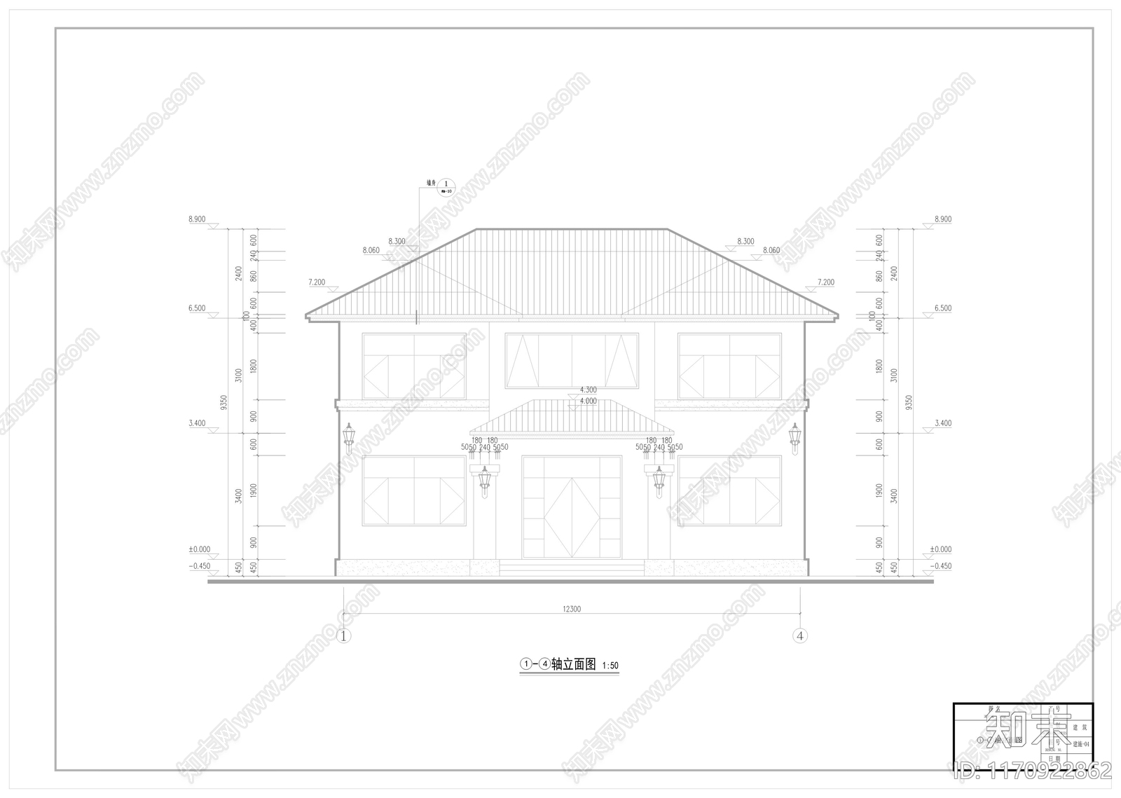 现代新中式别墅建筑cad施工图下载【ID:1170922862】