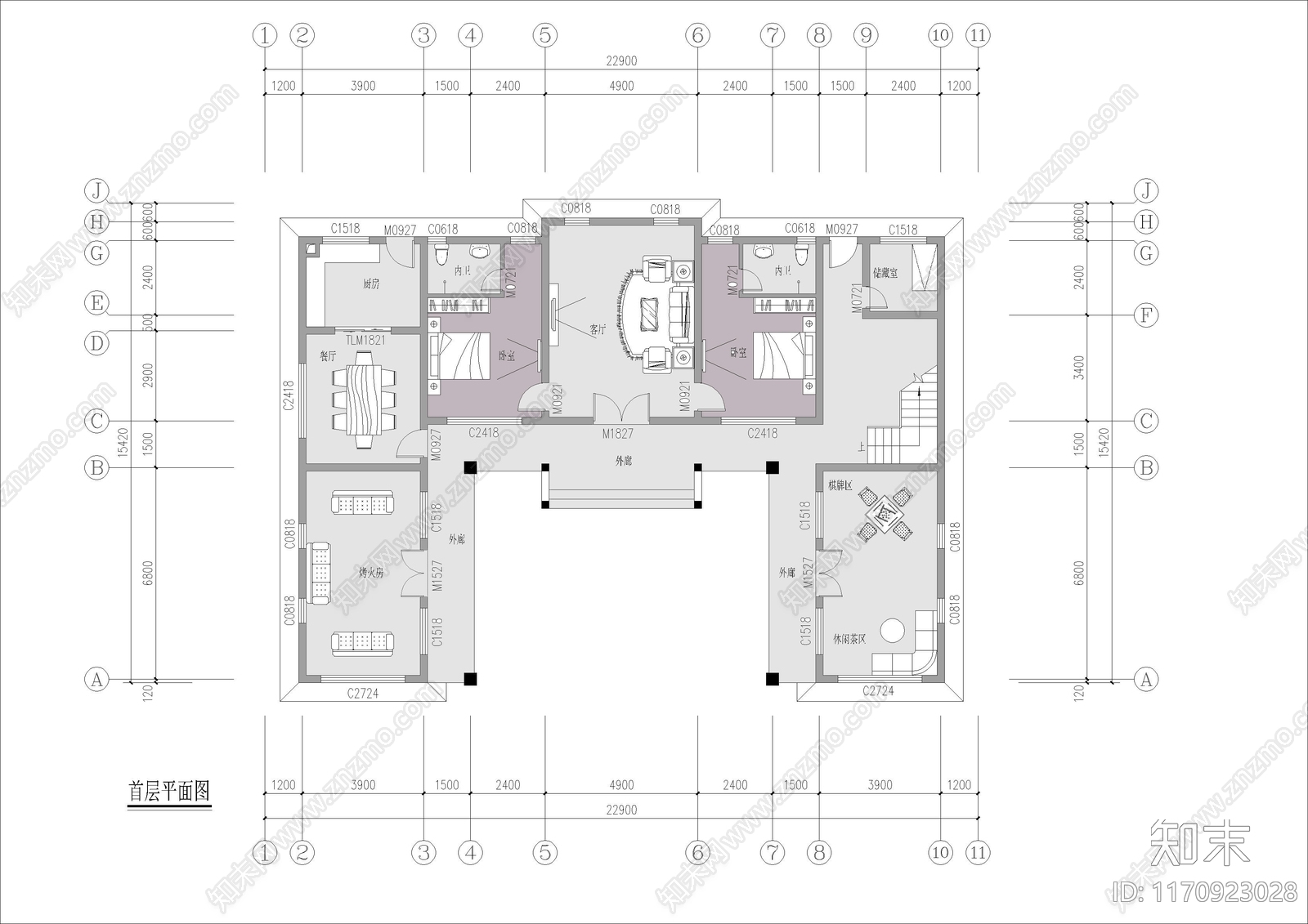 中式新中式别墅建筑cad施工图下载【ID:1170923028】