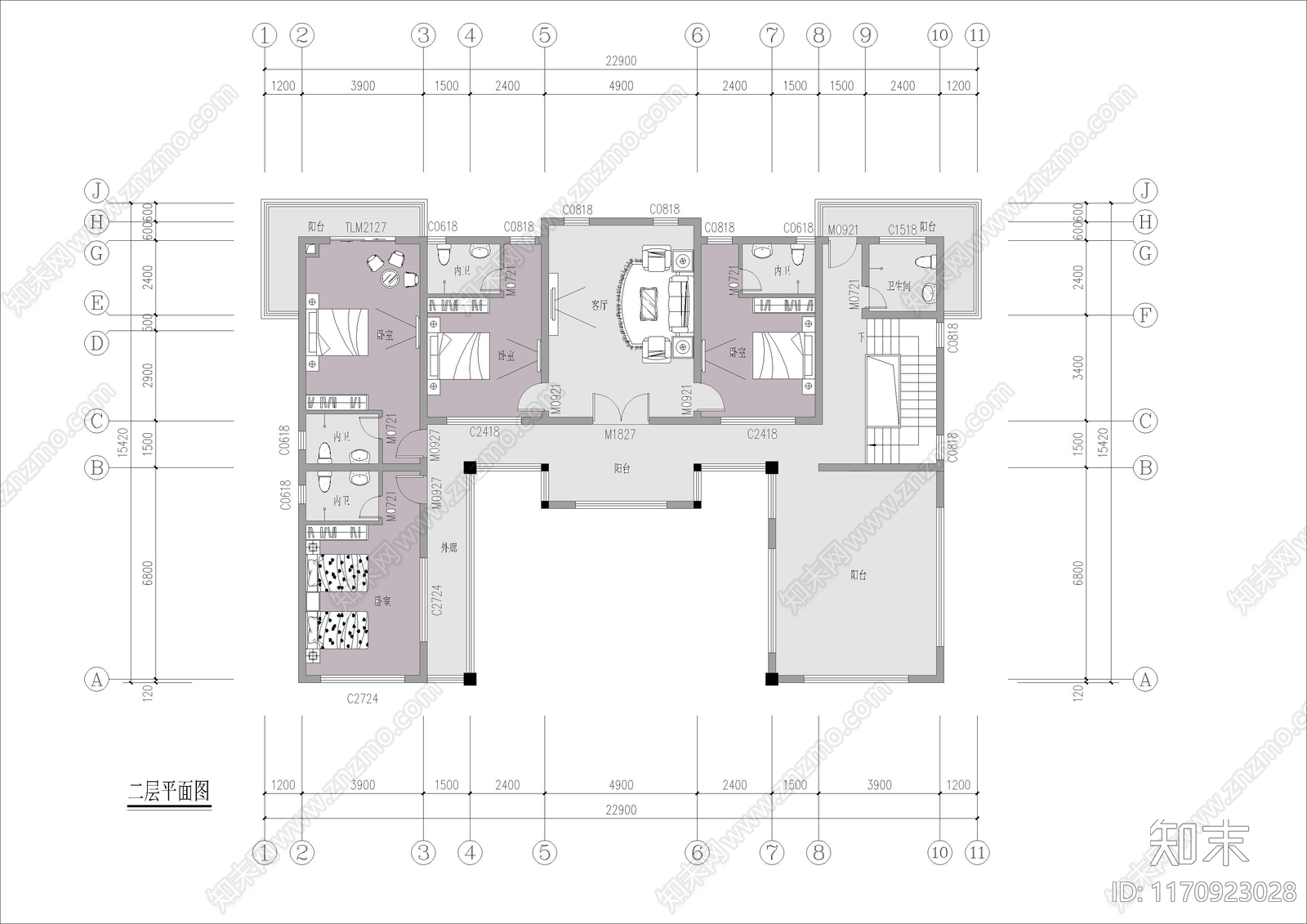 中式新中式别墅建筑cad施工图下载【ID:1170923028】