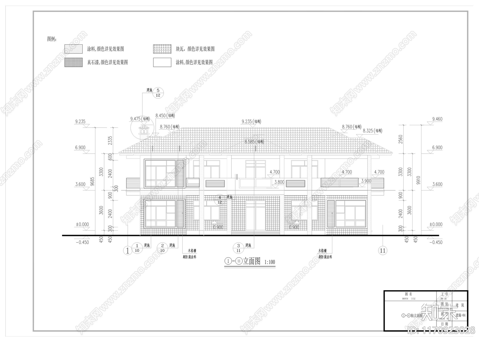 中式新中式别墅建筑cad施工图下载【ID:1170923028】