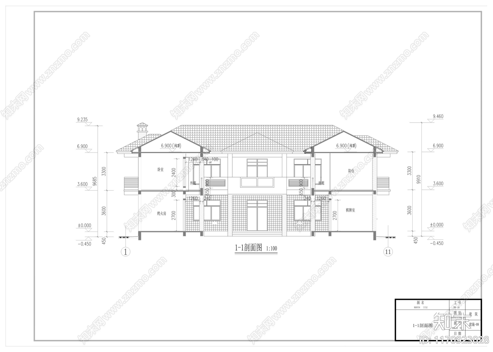 中式新中式别墅建筑cad施工图下载【ID:1170923028】