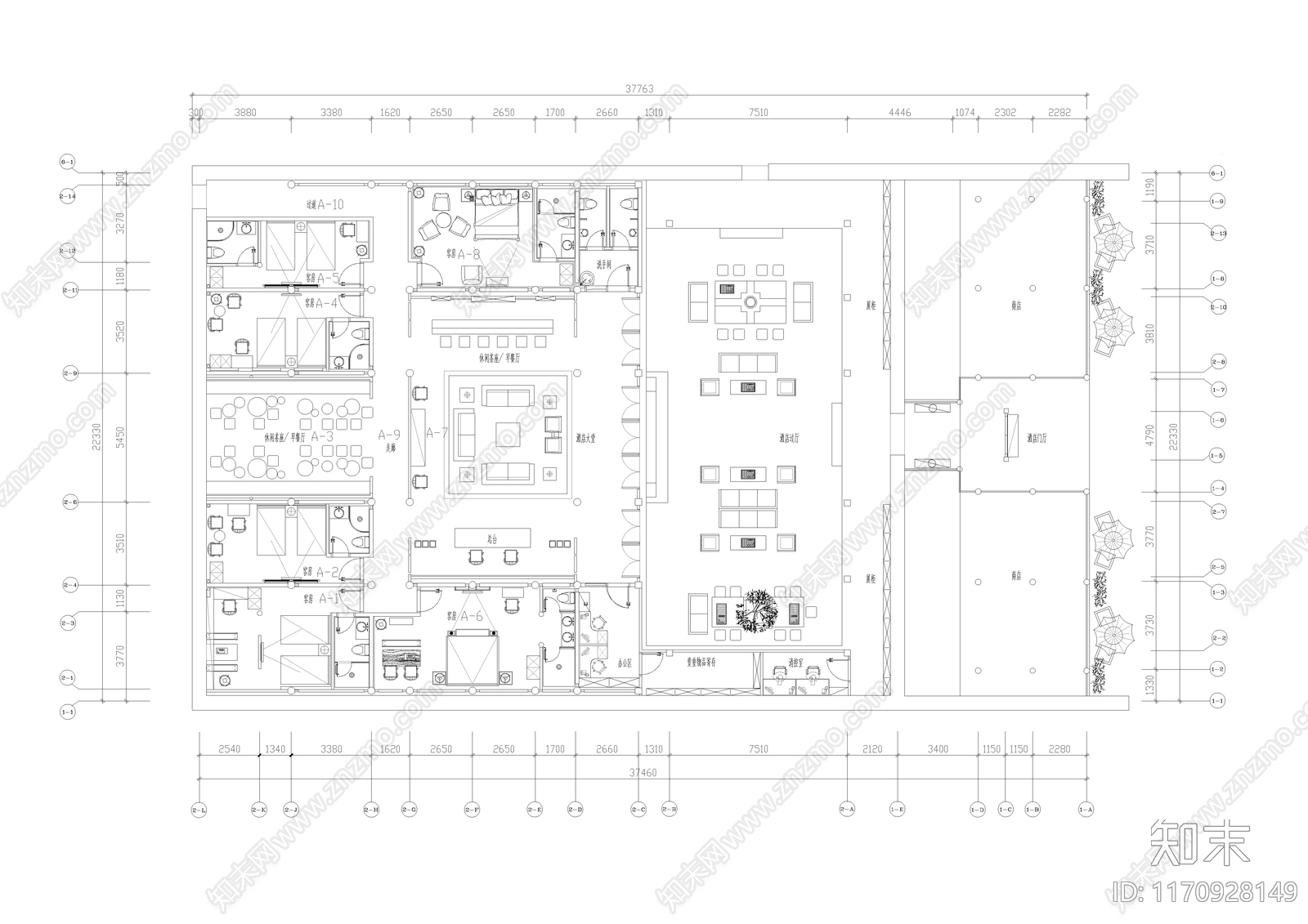 现代新中式民宿建筑cad施工图下载【ID:1170928149】