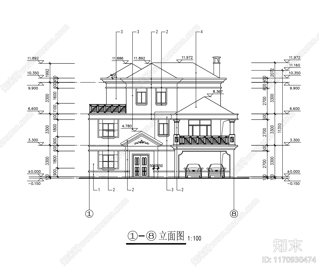 现代别墅建筑cad施工图下载【ID:1170930474】