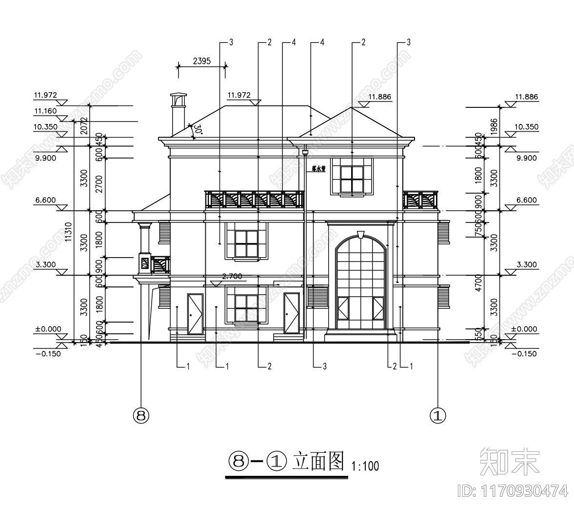 现代别墅建筑cad施工图下载【ID:1170930474】