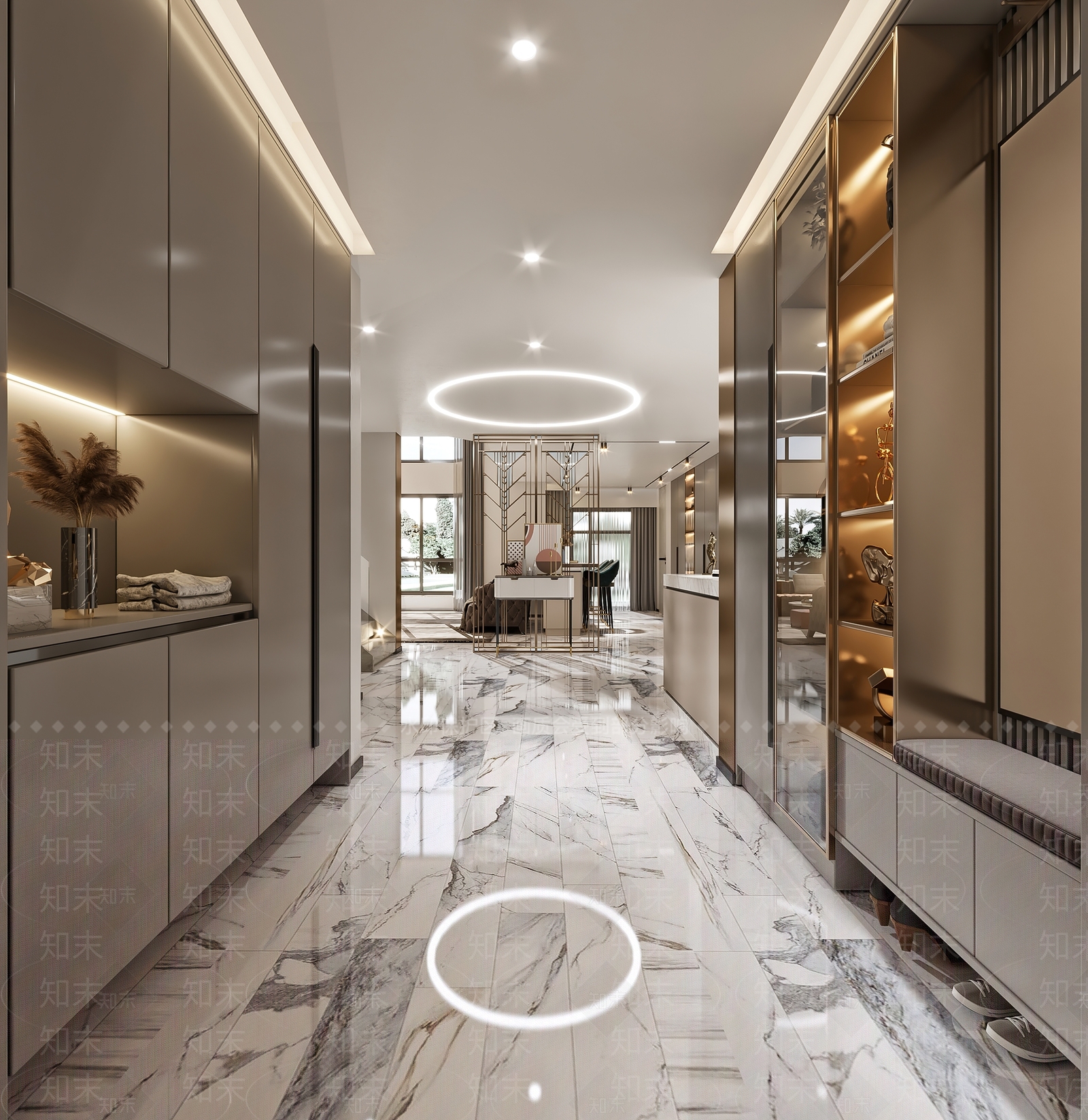 走廊左侧储物展示柜体储物柜3D模型下载【ID:1227253947】