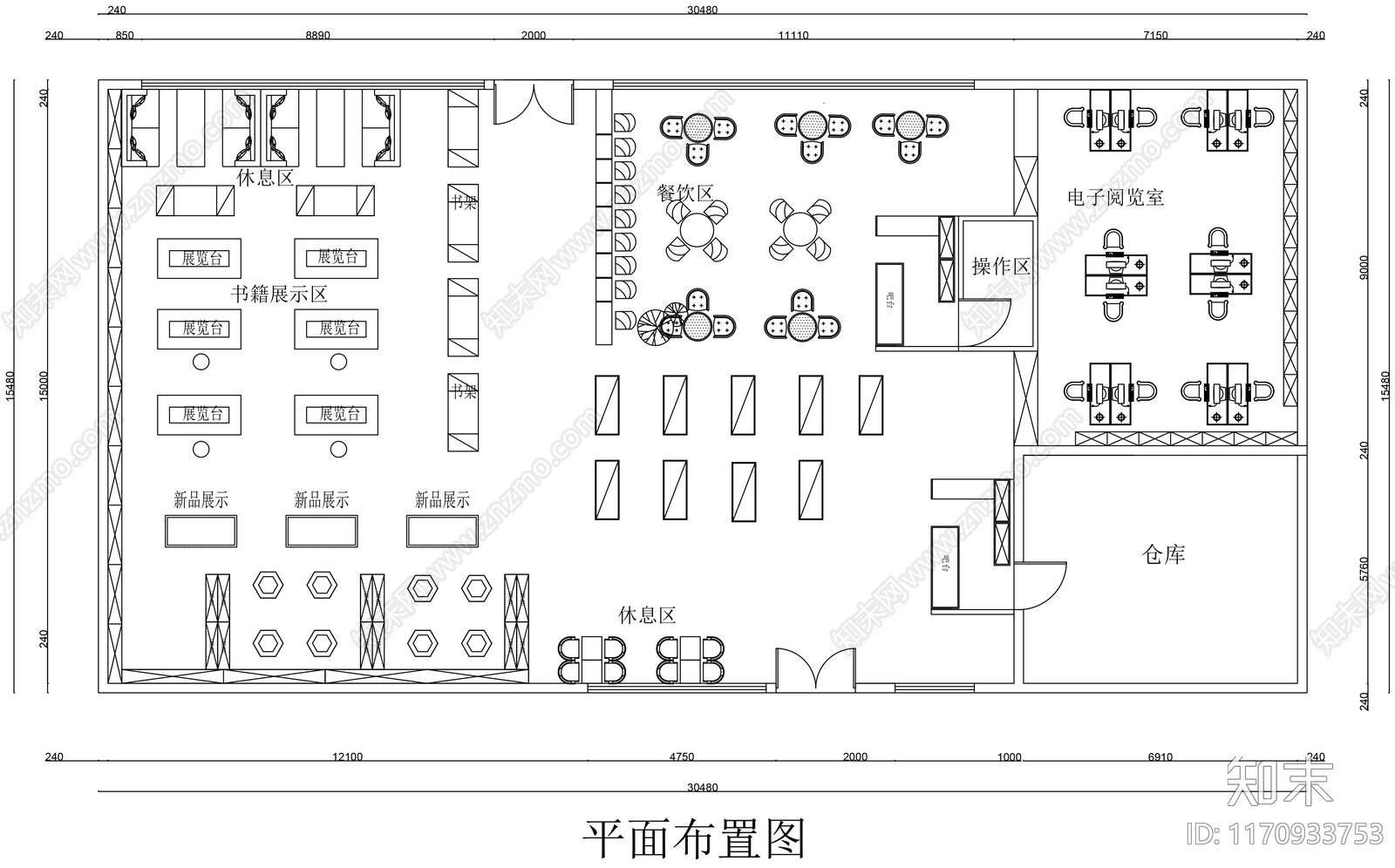 现代书店cad施工图下载【ID:1170933753】