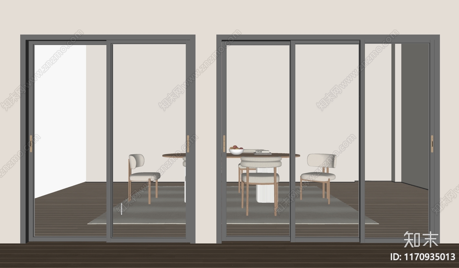 现代推拉门SU模型下载【ID:1170935013】