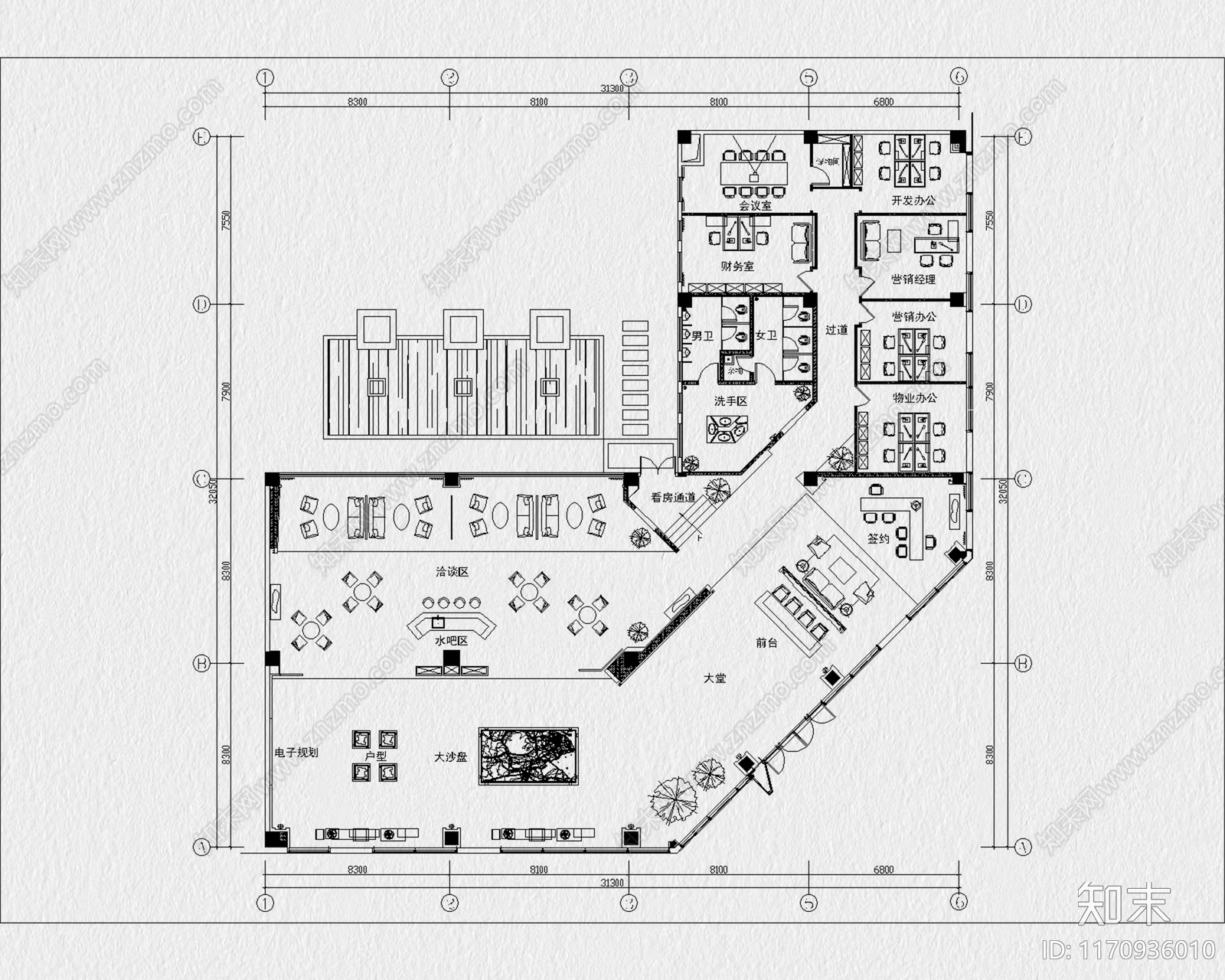 现代售楼处cad施工图下载【ID:1170936010】