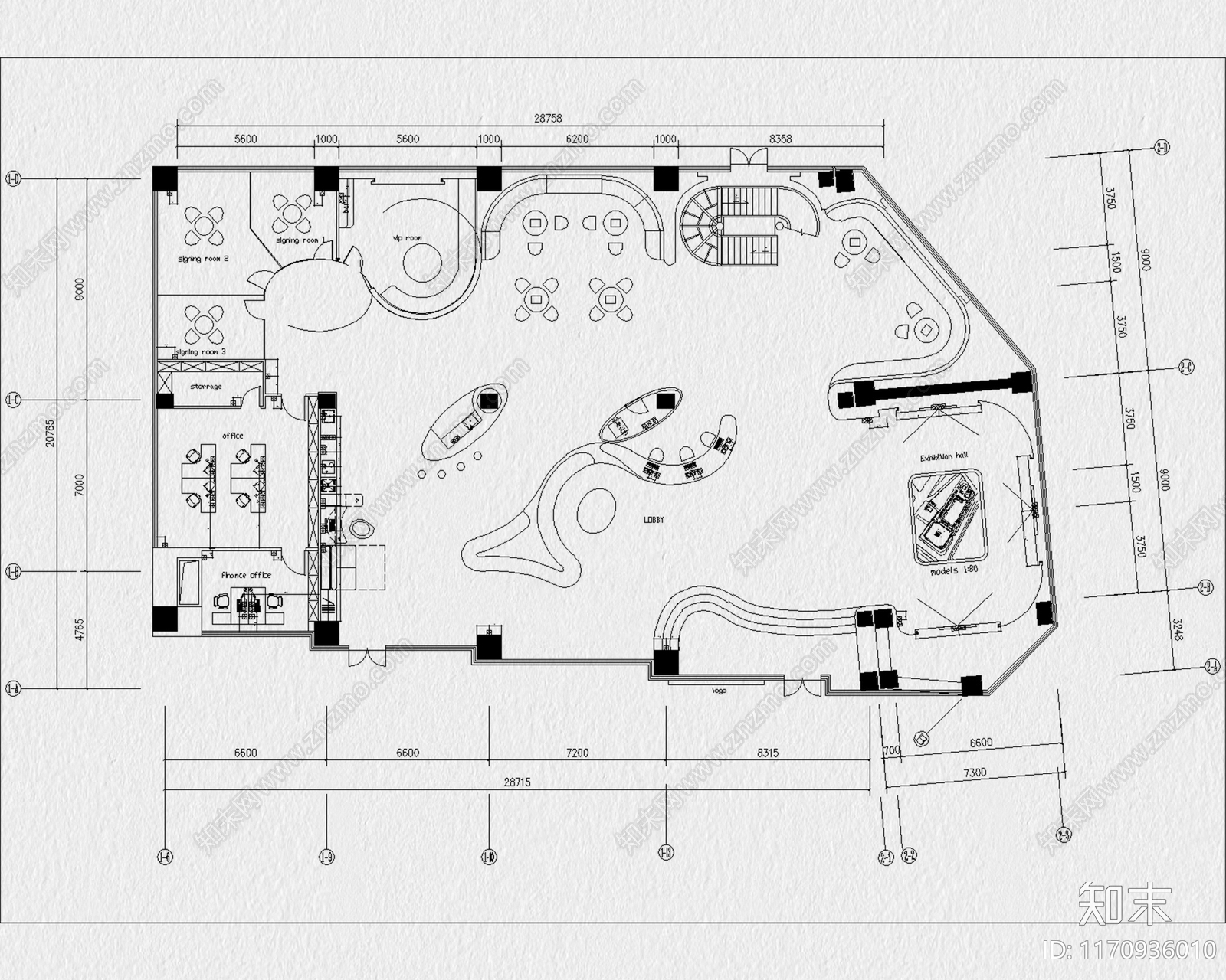 现代售楼处cad施工图下载【ID:1170936010】