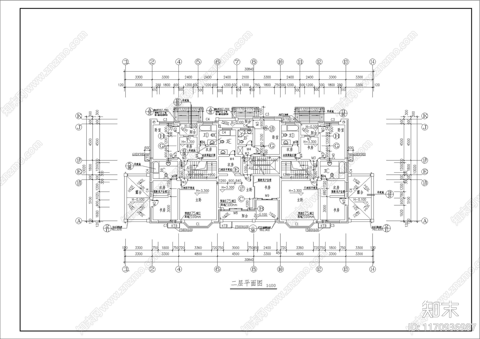 简欧别墅建筑cad施工图下载【ID:1170936987】