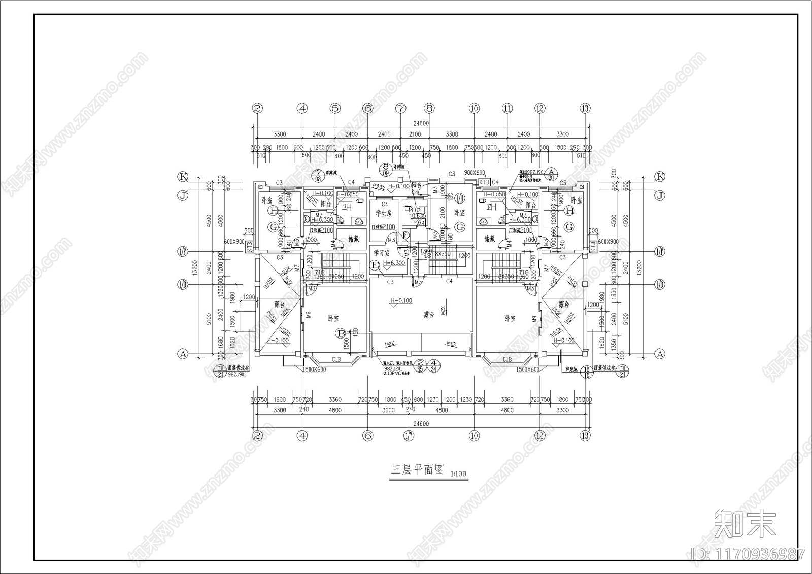 简欧别墅建筑cad施工图下载【ID:1170936987】