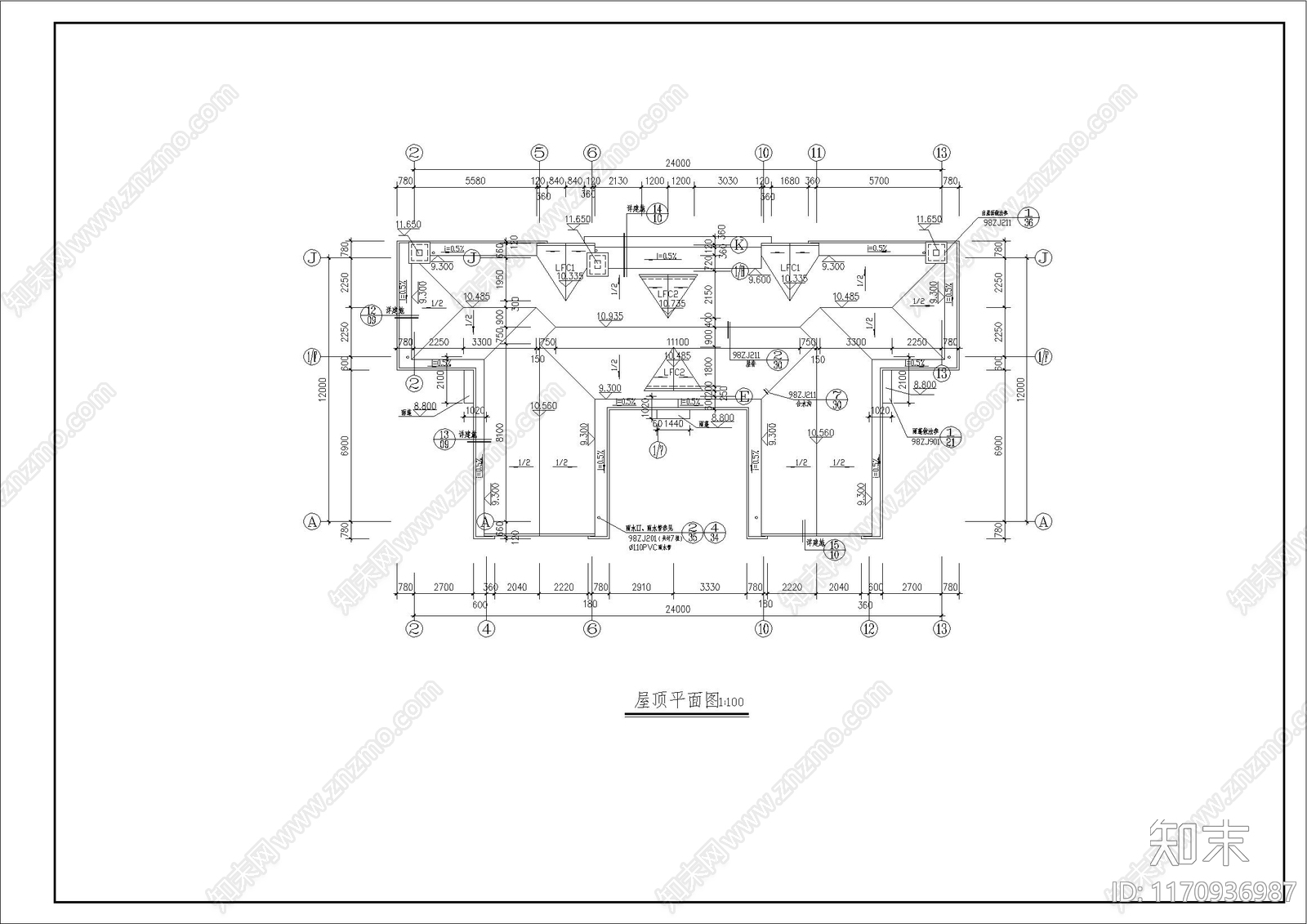 简欧别墅建筑cad施工图下载【ID:1170936987】