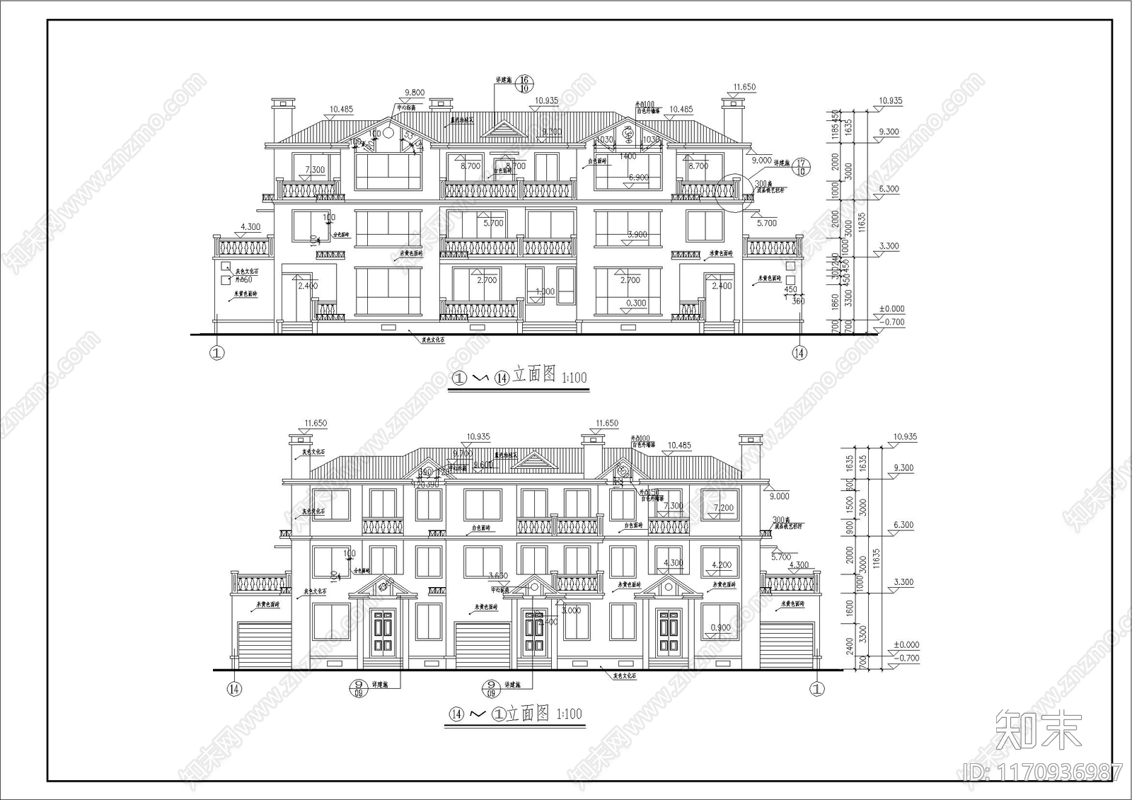 简欧别墅建筑cad施工图下载【ID:1170936987】