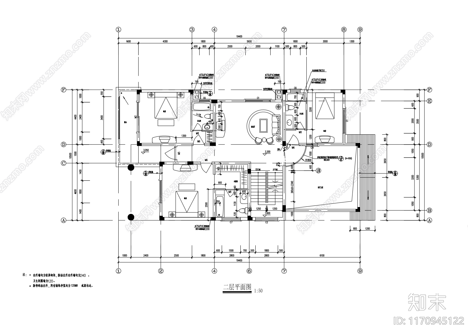 现代别墅建筑cad施工图下载【ID:1170945122】