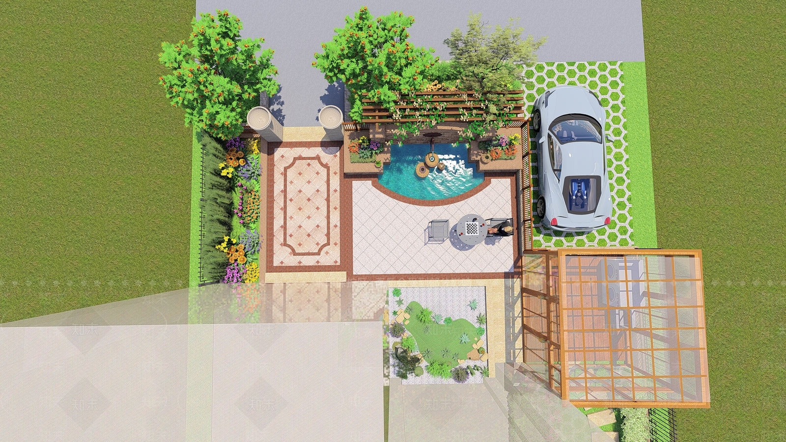 欧式现代别墅庭院SU模型下载【ID:1170957027】