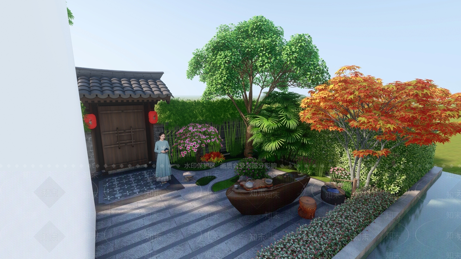 中式新中式别墅庭院SU模型下载【ID:1170966030】