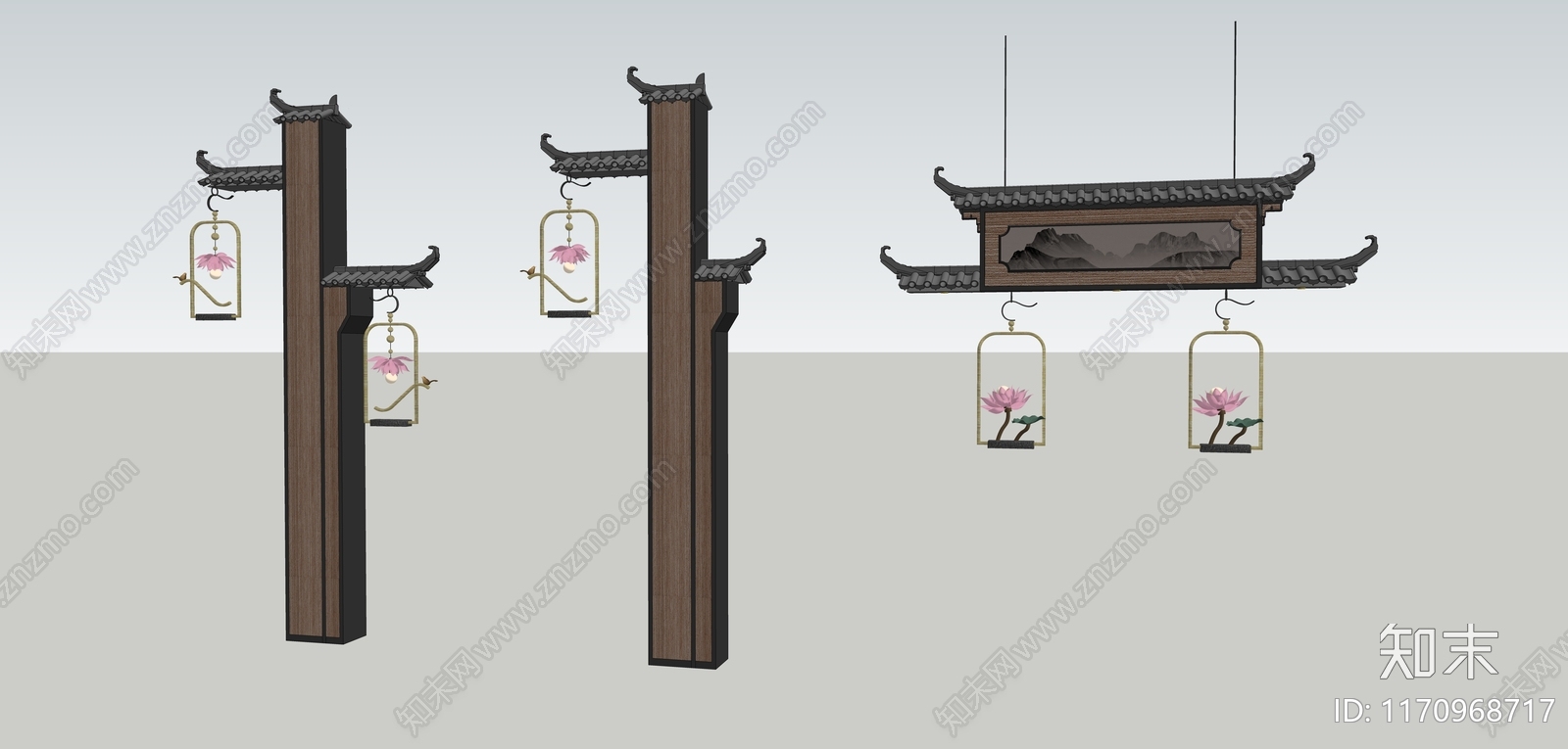 新中式中式景观灯SU模型下载【ID:1170968717】