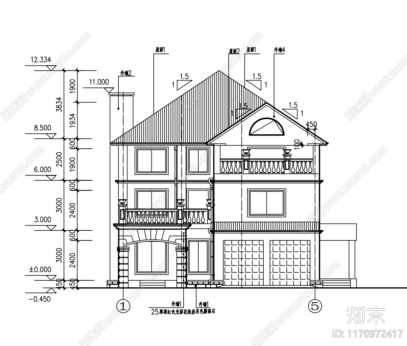 现代别墅建筑cad施工图下载【ID:1170972417】