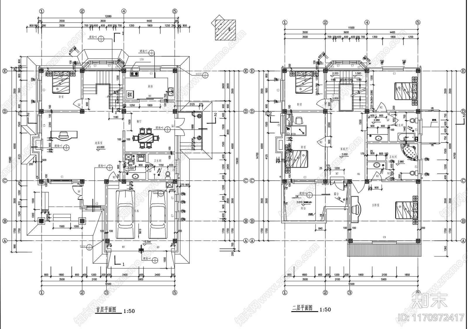 现代别墅建筑cad施工图下载【ID:1170972417】