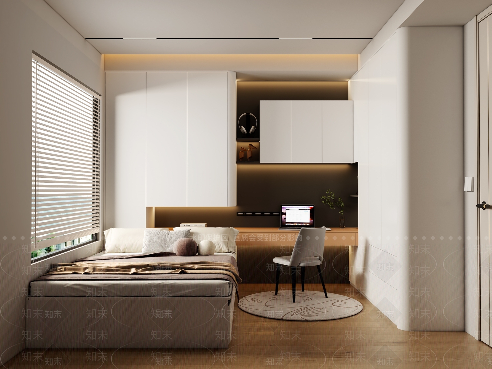 现代奶油榻榻米卧室3D模型下载【ID:1170978405】