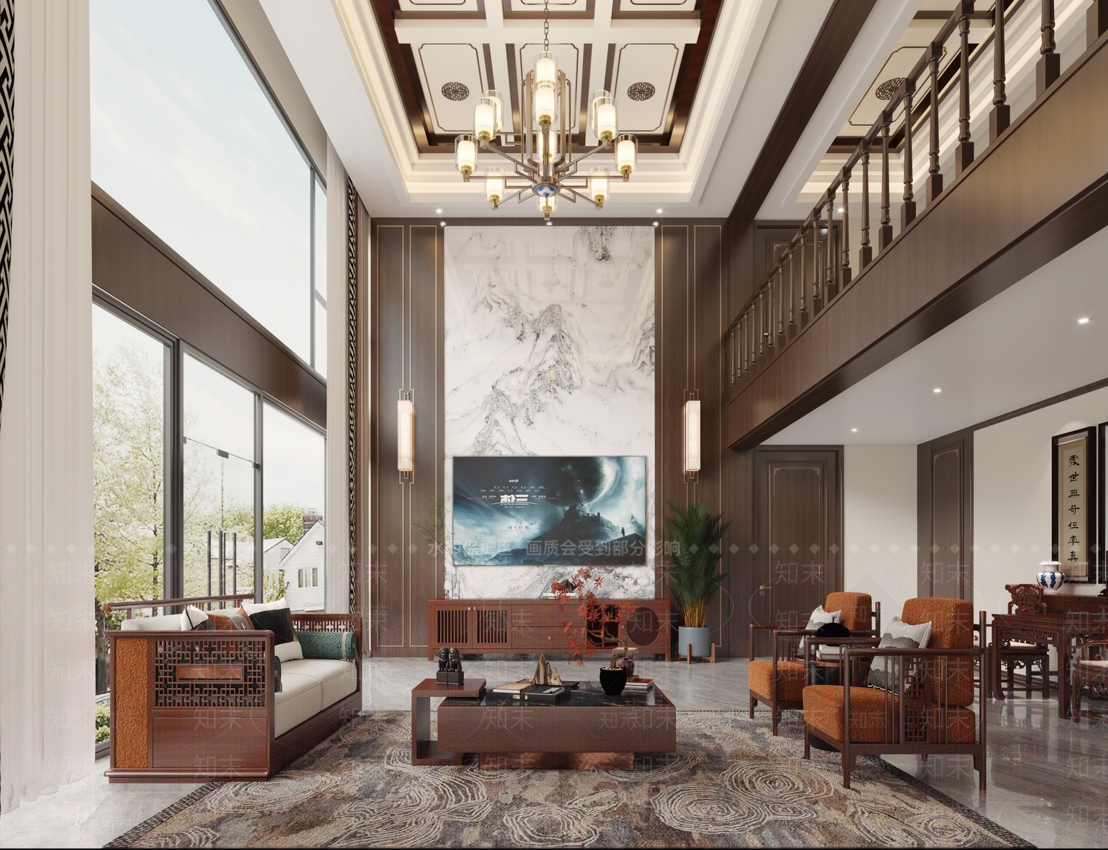 新中式中式别墅客厅3D模型下载【ID:1170990964】_知末3d模型网