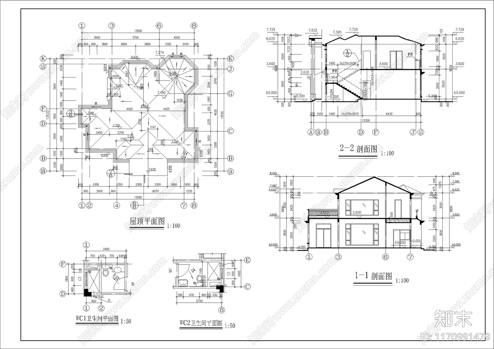 现代别墅建筑cad施工图下载【ID:1170991479】