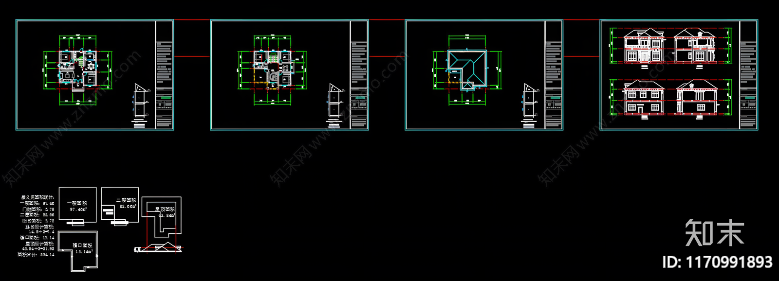 新中式别墅建筑cad施工图下载【ID:1170991893】