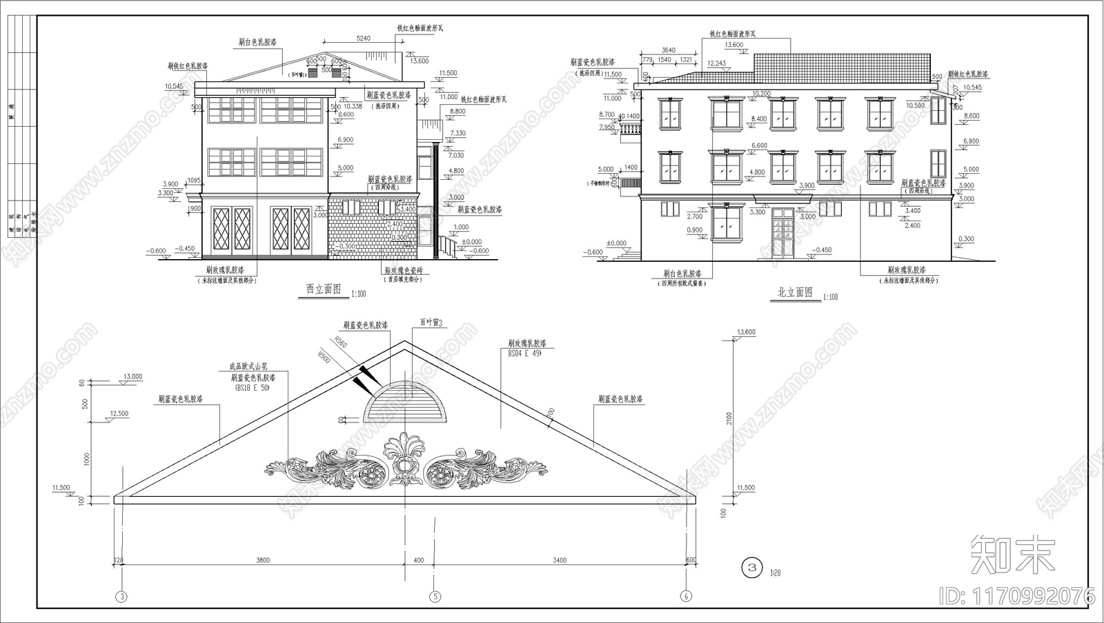 简欧别墅建筑cad施工图下载【ID:1170992076】