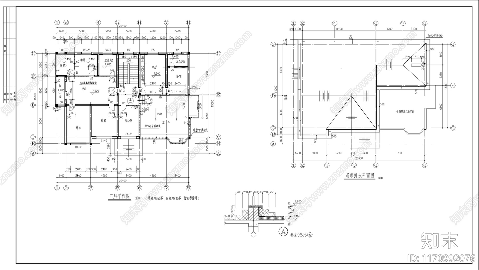 简欧别墅建筑cad施工图下载【ID:1170992076】