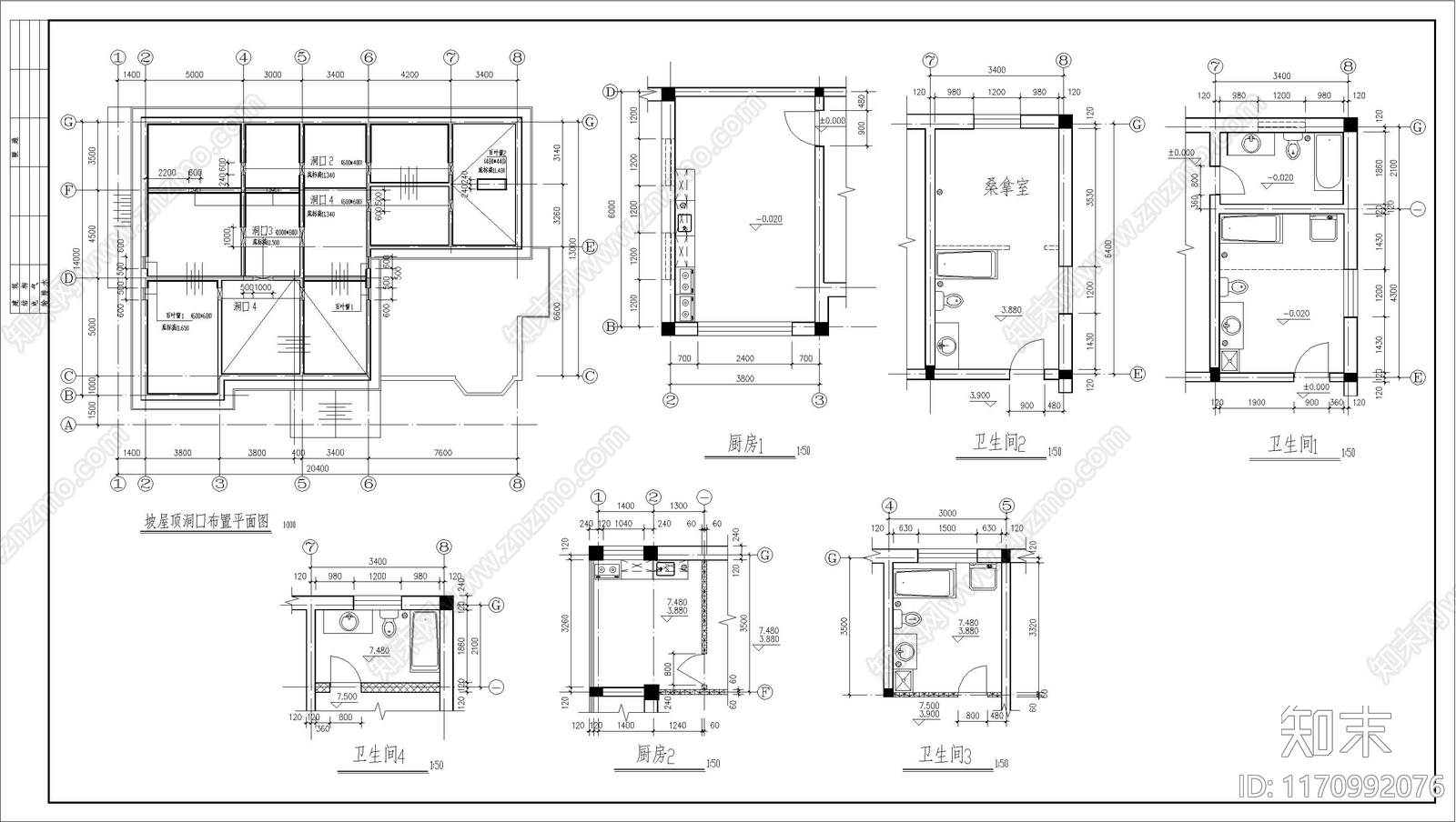 简欧别墅建筑cad施工图下载【ID:1170992076】