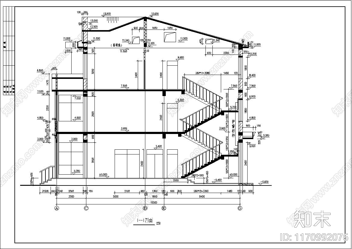 简欧别墅建筑cad施工图下载【ID:1170992076】